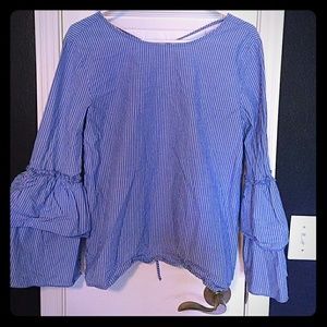 Blue and white pinstripe blouse